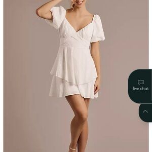 David's Bridal White Layered Mini Dress